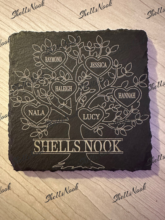 Family Tree Slate Coasters set of 4